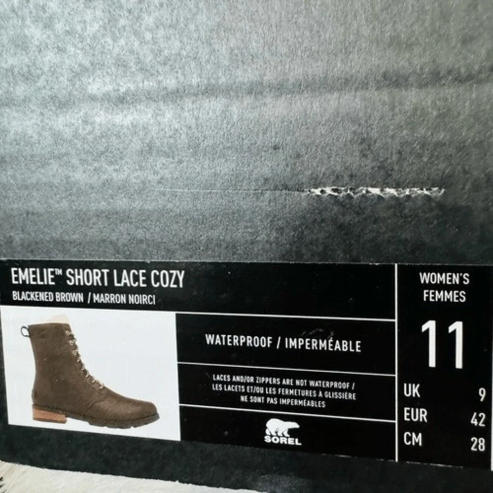 SOREL Emelie Genuine Shearling Lamb Fur Short‎ Lace-Up Boot, Brown, Size 11, NWT